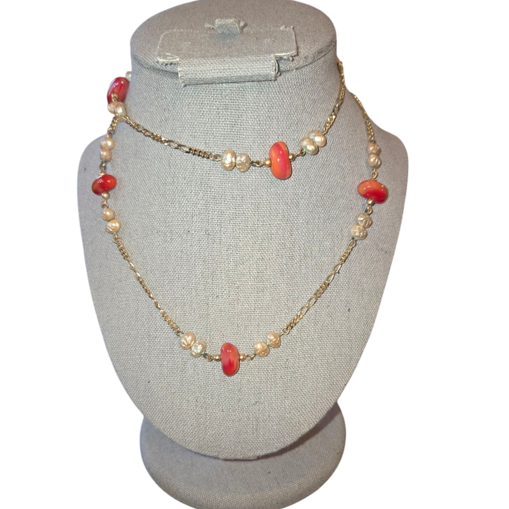Les Bernard Inc. Vintage Signed 28" Faux Freshwater Pearl‎ & Glass Bead Necklace